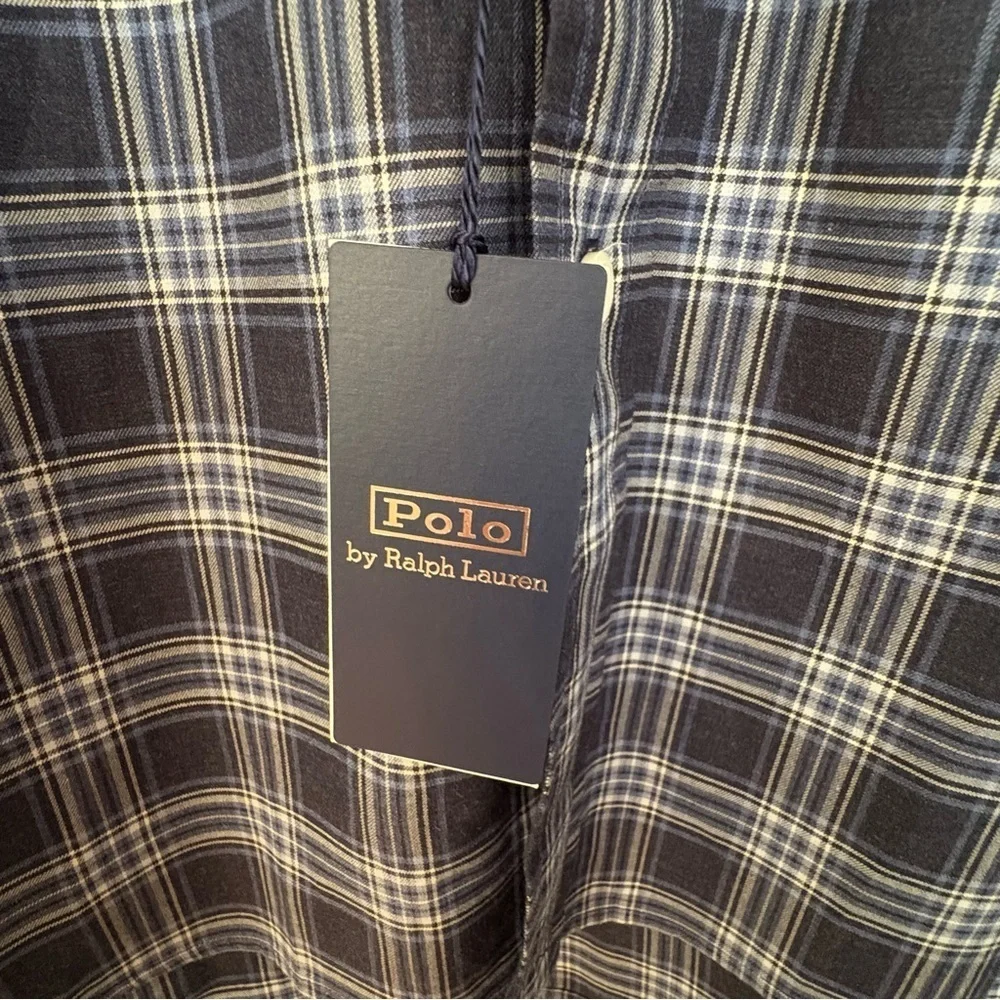 NWT Polo by Ralph Lauren Men’s Button Down Dress Shirt Blue Plaid 100% Cotton